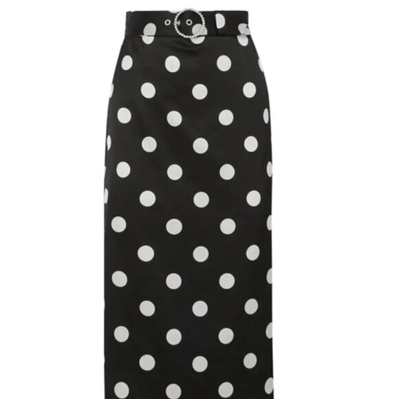 NWT Art Dealer Eva High Rise Polka Dot Satin Belted Midi Skirt Black Small - Picture 12 of 12